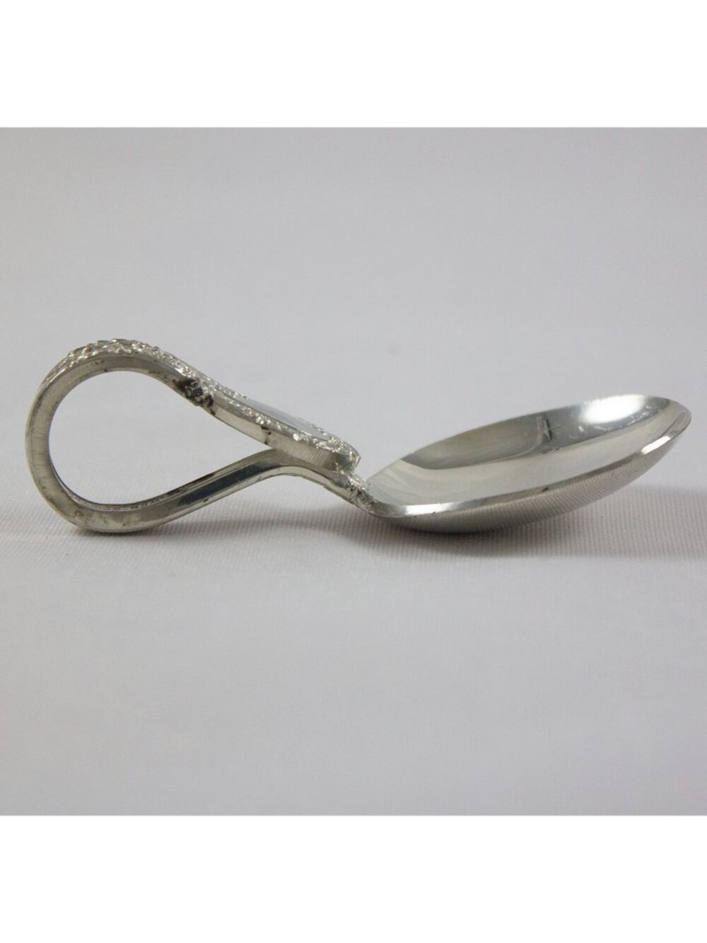 Early American Pewter Web Silver Company Loop Handle Baby Spoon Floral Design